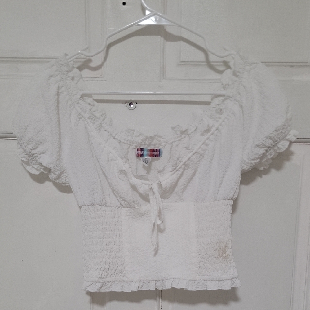 Urban Outfitters White Ruffled Blouse Off Shoulder Puff Sleeves Sexy Limited Ed.
